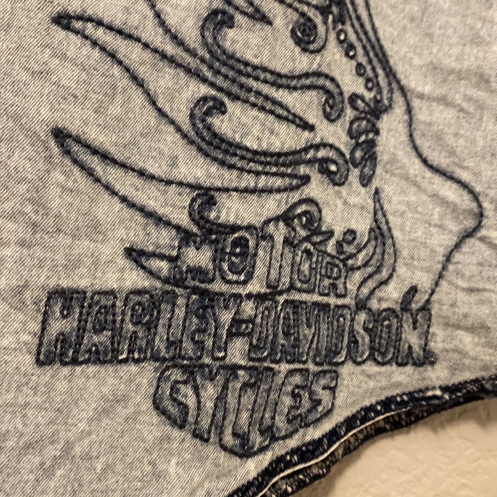 Harley-Davidson Womens Vintage Wash Convertible Sleeve Lightweight Denim Tee - S - Picture 8 of 11